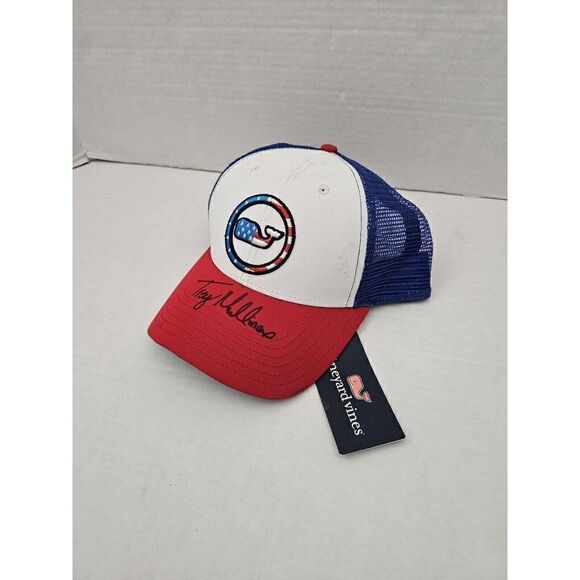 Vineyard Vines Patriotic Trucker Hat - Whale Red White Blue Low Pro Perf Mesh - Picture 1 of 6